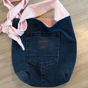 Handmade Nautica Dark Denim Shoulder Bag with Pink Lined Strap